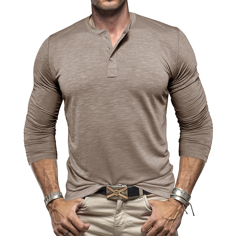 Men's Long-sleeved Henry Collar T-shirt | Stylish and Comfy