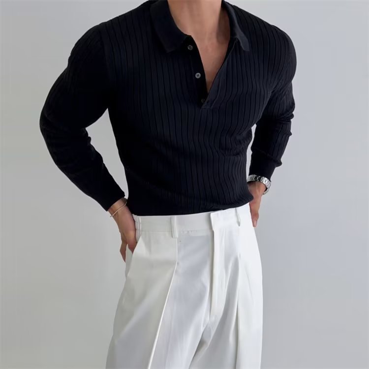 lapel button long sleeve polo shirt fashion