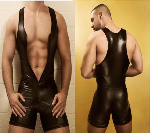 Performance Wear Fitness Tights for Men - PU Leather, Sizes M-XXXL