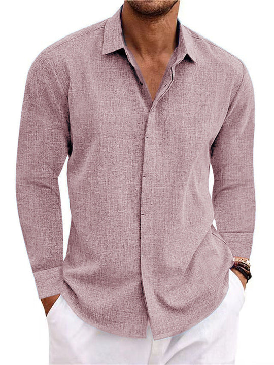 -shirt undershirt solid color long sleeve cotton linen shirt men