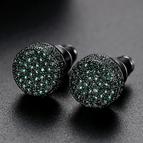 Men Ear Studs Crystal Green White Male Earings Fashion Jewelry