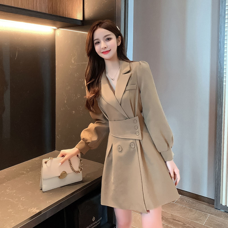 Womens Suit Collar Long Sleeve Dress - Sweet European Style