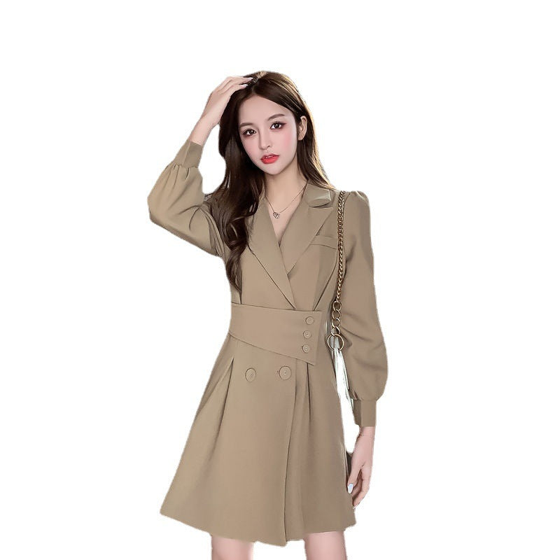 Womens Suit Collar Long Sleeve Dress - Sweet European Style