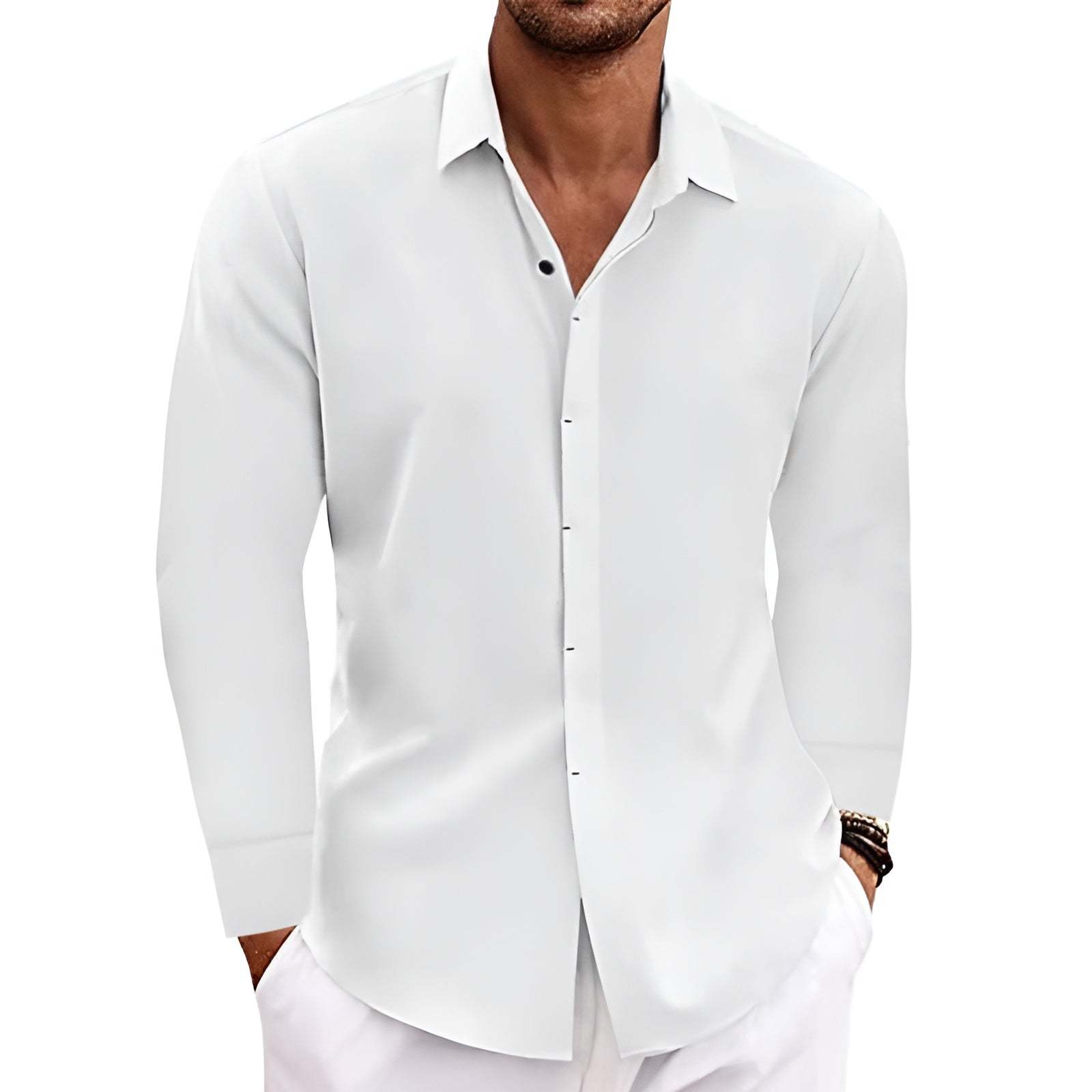 -shirt undershirt solid color long sleeve cotton linen shirt men