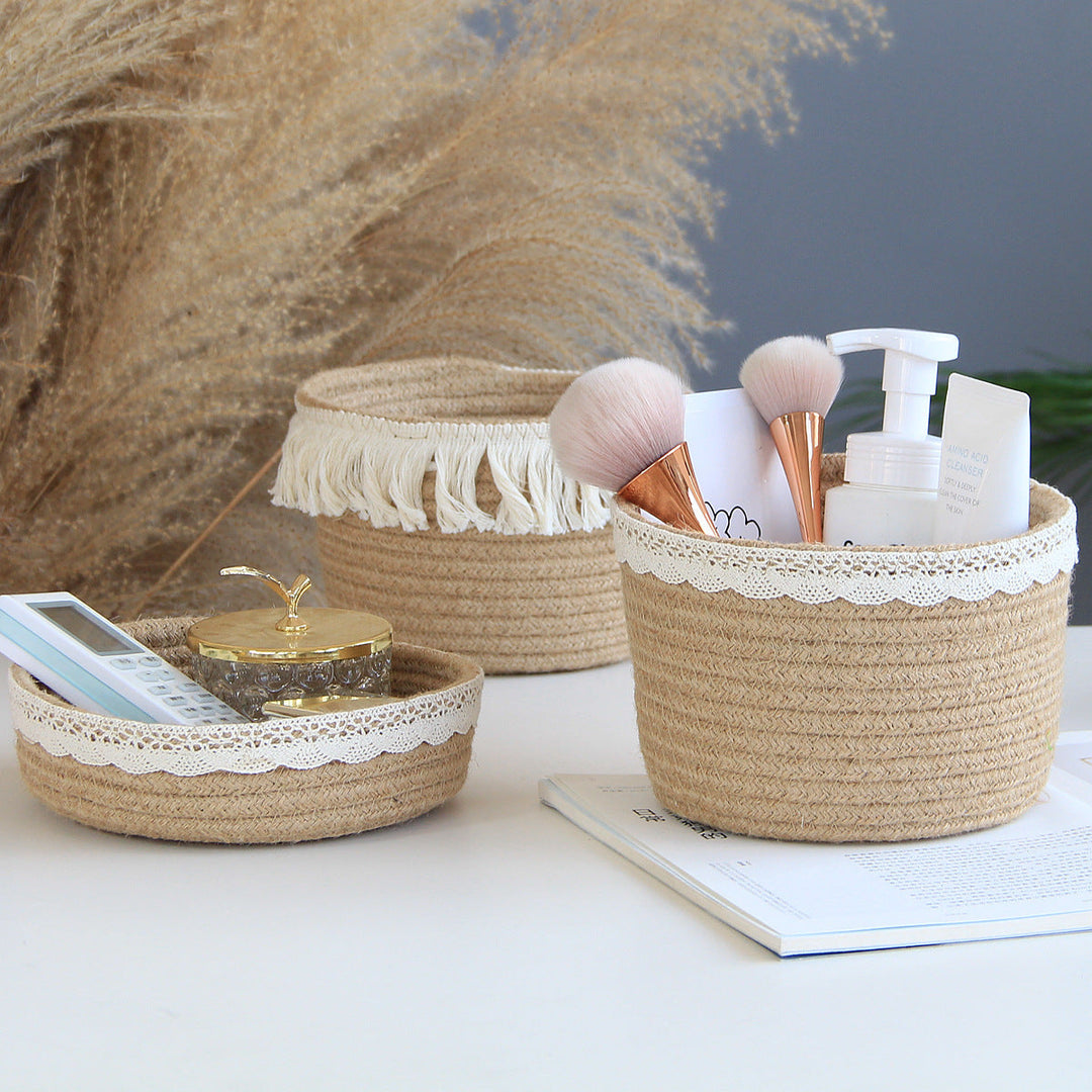 Jute Storage Basket Cosmetics Home for Sundries Storage
