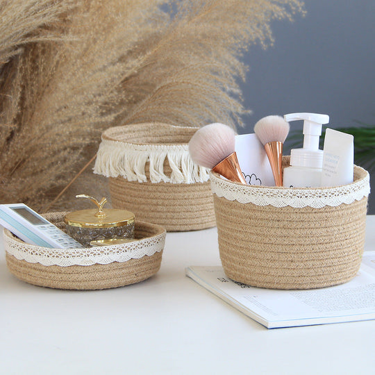 Jute Storage Basket Cosmetics Home for Sundries Storage