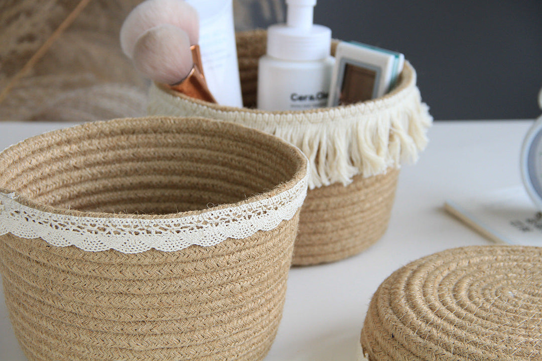 Jute Storage Basket Cosmetics Home for Sundries Storage
