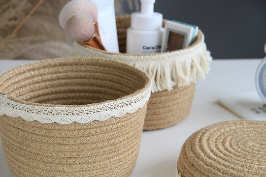 Jute Storage Basket Cosmetics Home for Sundries Storage