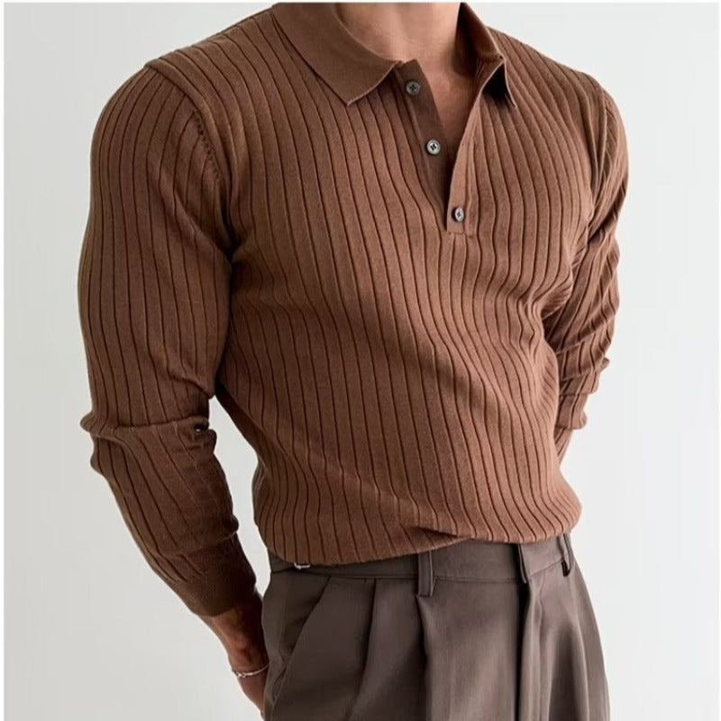 lapel button long sleeve polo shirt fashion