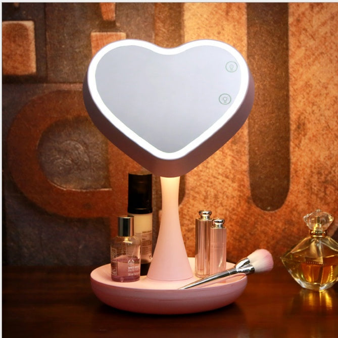 Electric 7 Colors LED Makeup Mirror Makeup Tool Heart Shape Makeup Mirror For Valentine's Day Gift Present Desk Lamp Beauty Tool