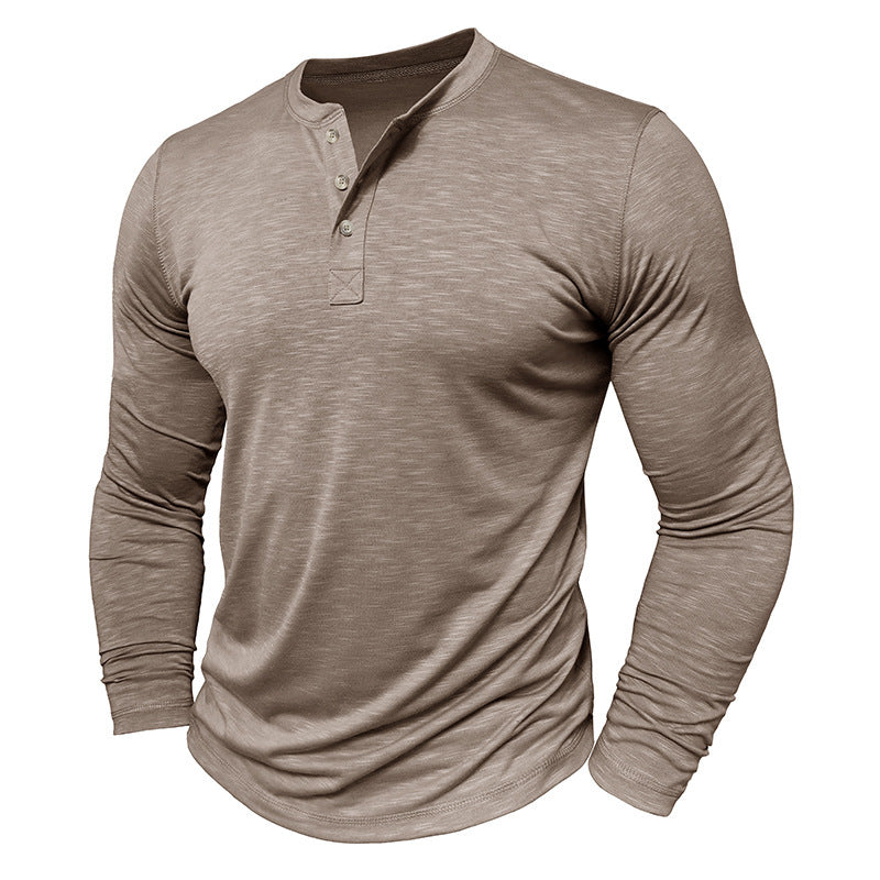Men's Long-sleeved Henry Collar T-shirt | Stylish and Comfy