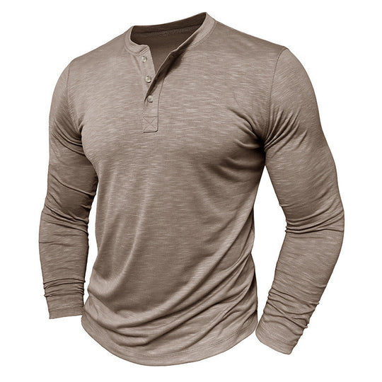 Men's Long-sleeved Henry Collar T-shirt | Stylish and Comfy