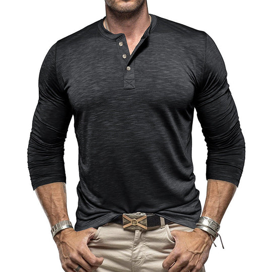 Men's Long-sleeved Henry Collar T-shirt | Stylish and Comfy