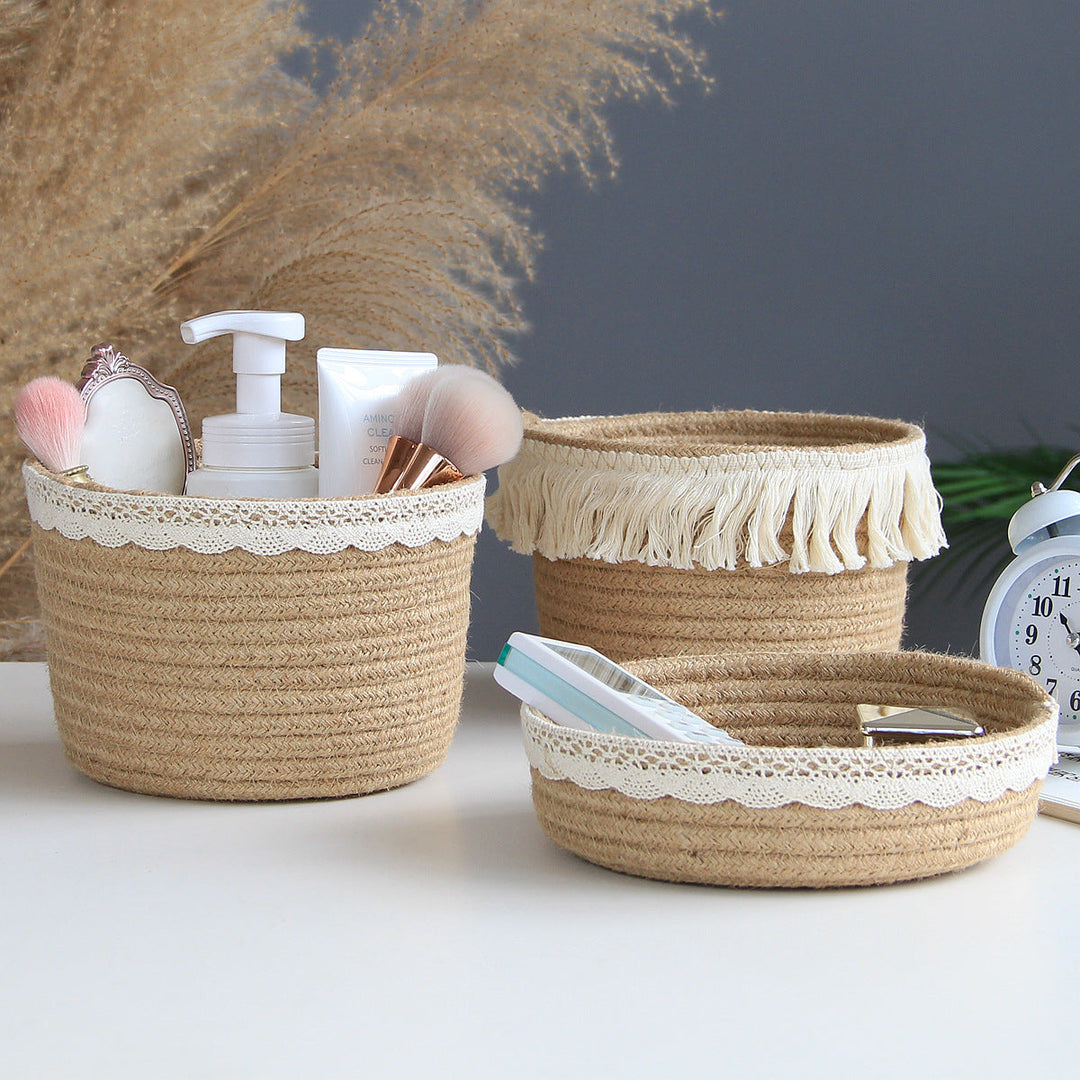 Jute Storage Basket Cosmetics Home for Sundries Storage