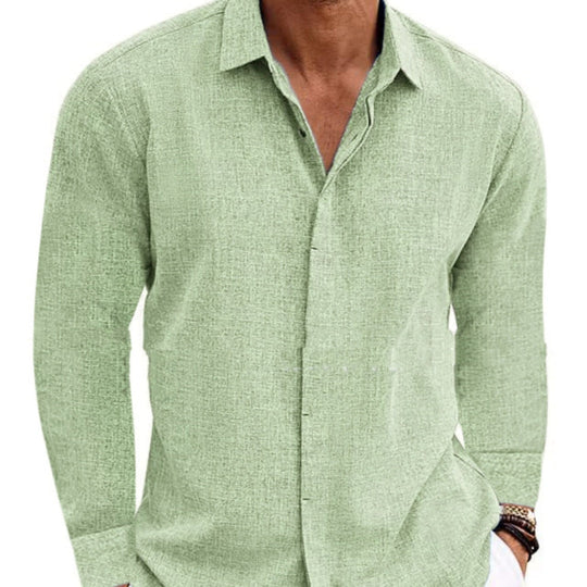 -shirt undershirt solid color long sleeve cotton linen shirt men