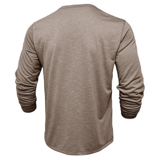 Men's Long-sleeved Henry Collar T-shirt | Stylish and Comfy