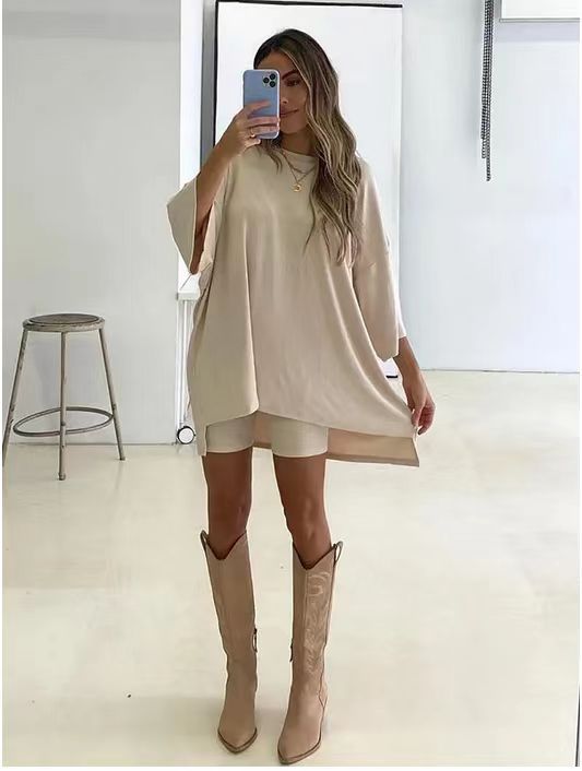 Clothing Fashion Solid Color Loose T-shirt & Shorts Women
