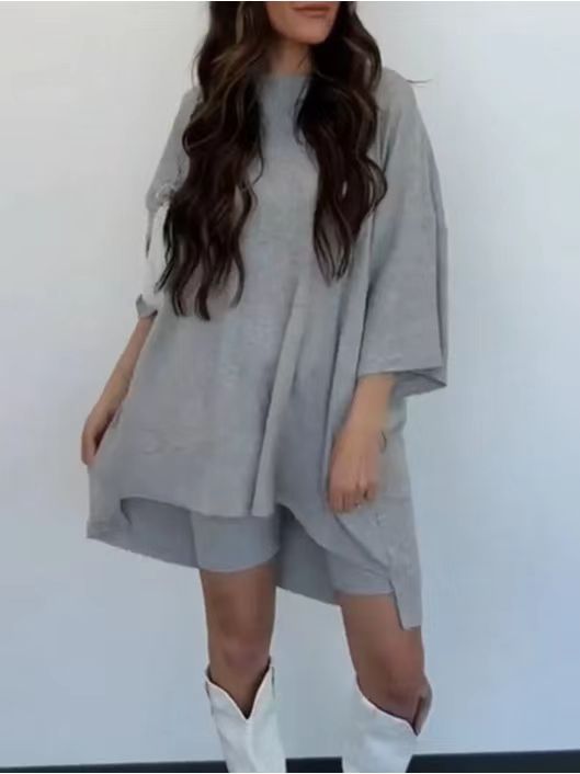 Clothing Fashion Solid Color Loose T-shirt & Shorts Women