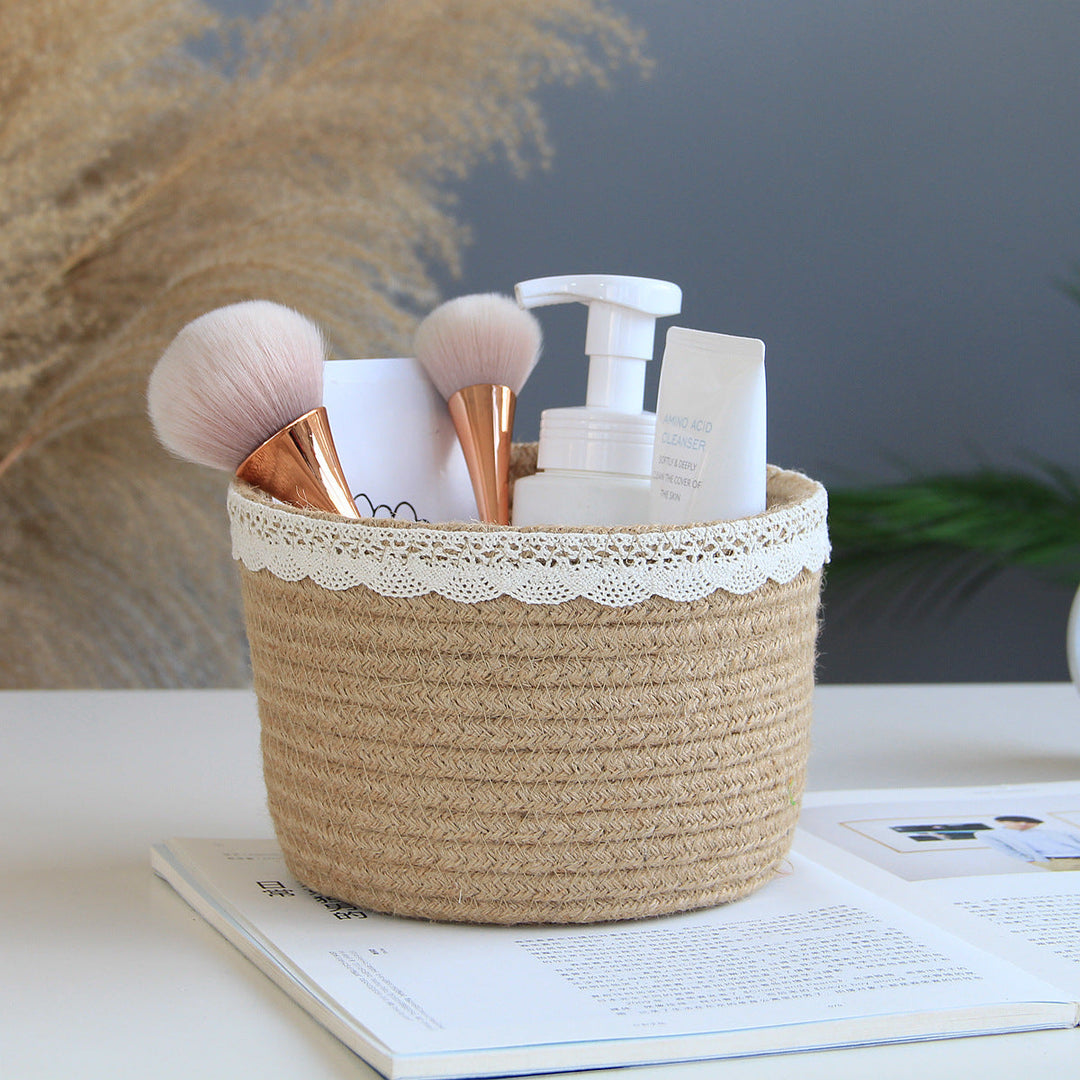 Jute Storage Basket Cosmetics Home for Sundries Storage