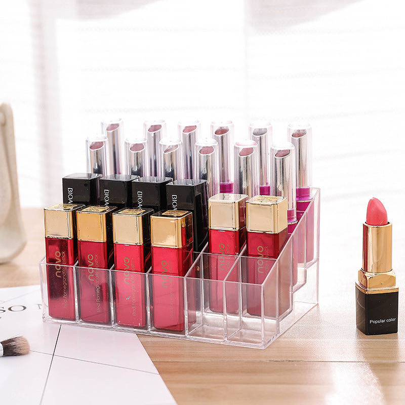 Transparent 24 Grid Cosmetics Shelf Lipstick Display Stand