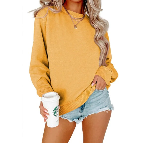 Solid Color Crew Neck Coat Long Sleeve Hoodie for Style