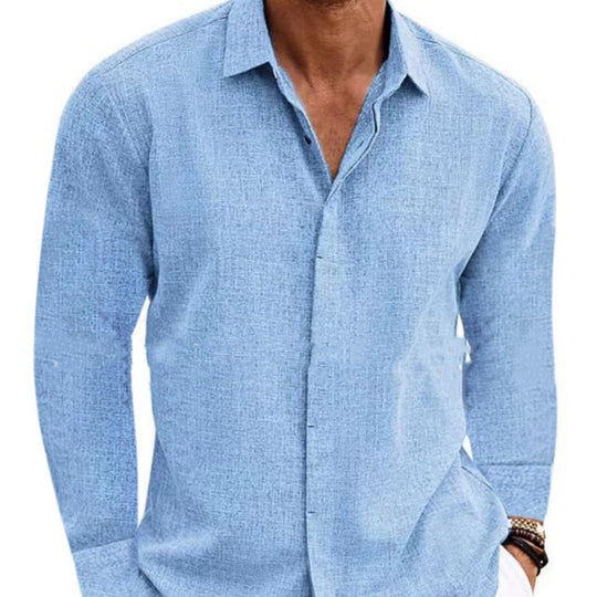-shirt undershirt solid color long sleeve cotton linen shirt men