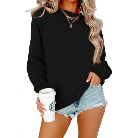 Solid Color Crew Neck Coat Long Sleeve Hoodie for Style