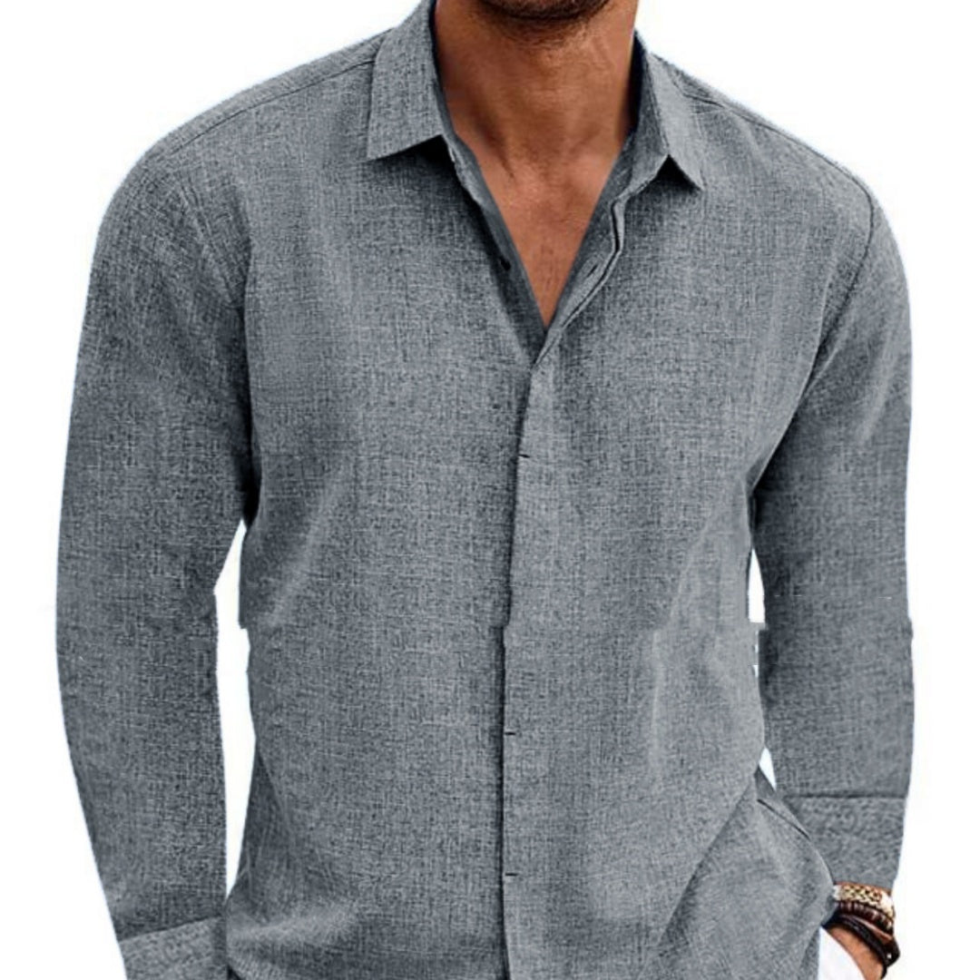 -shirt undershirt solid color long sleeve cotton linen shirt men