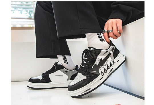 Distressed Graffiti Skateboard Shoes Men's Sneakers in Various Colors