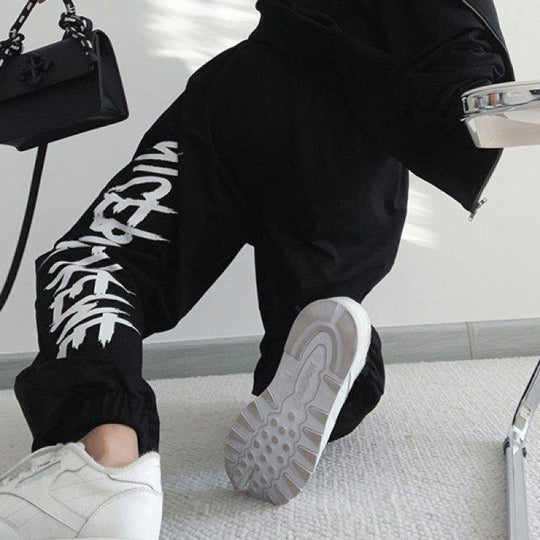 Womens Bottoms Black Drawstring Printing Sweatpants - Stylish Fit