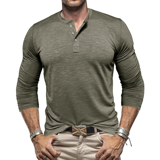 Men's Long-sleeved Henry Collar T-shirt | Stylish and Comfy