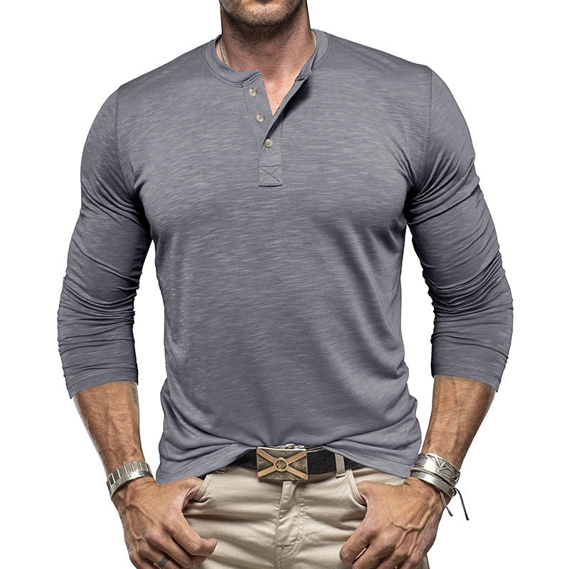 Men's Long-sleeved Henry Collar T-shirt | Stylish and Comfy